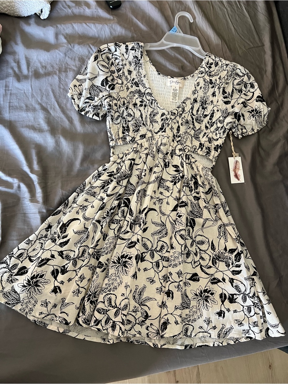 Jessica Simpson Cream Dress with Black Floral Print